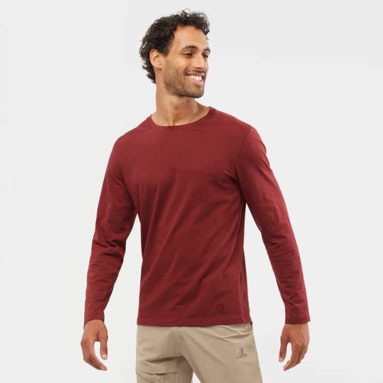 Red Salomon Essential Long Sleeve Men\'s T-Shirts | PH 05386M